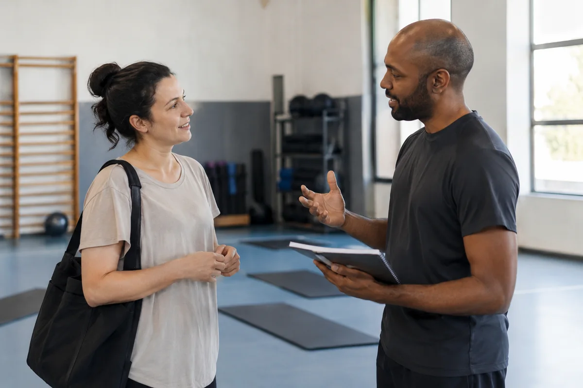 A person asking about a trial session in a sports hall