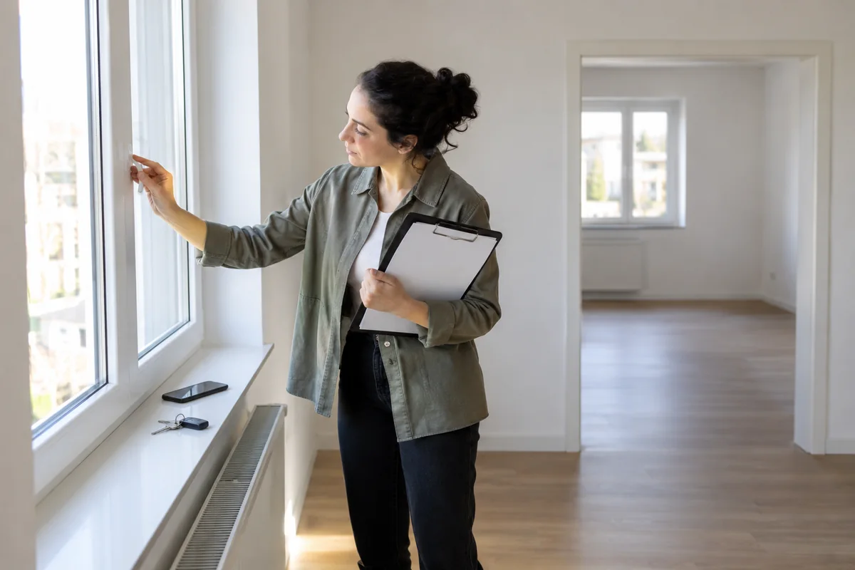Una persona anota el estado de una habitación