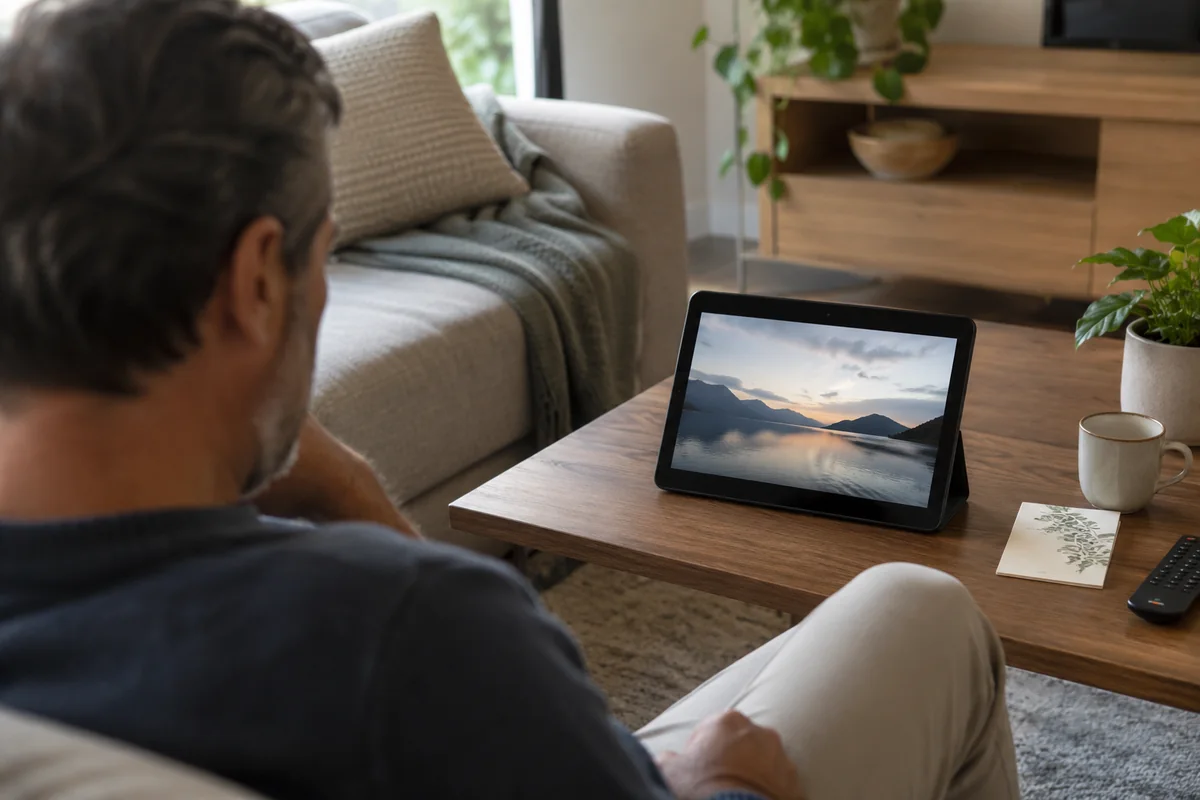 Ein Tablet und ein Notizbuch zur Vorbereitung einer Filmvorführung