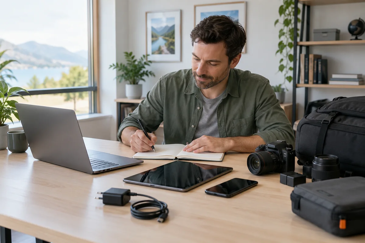 A computer, tablet and inventory notebook