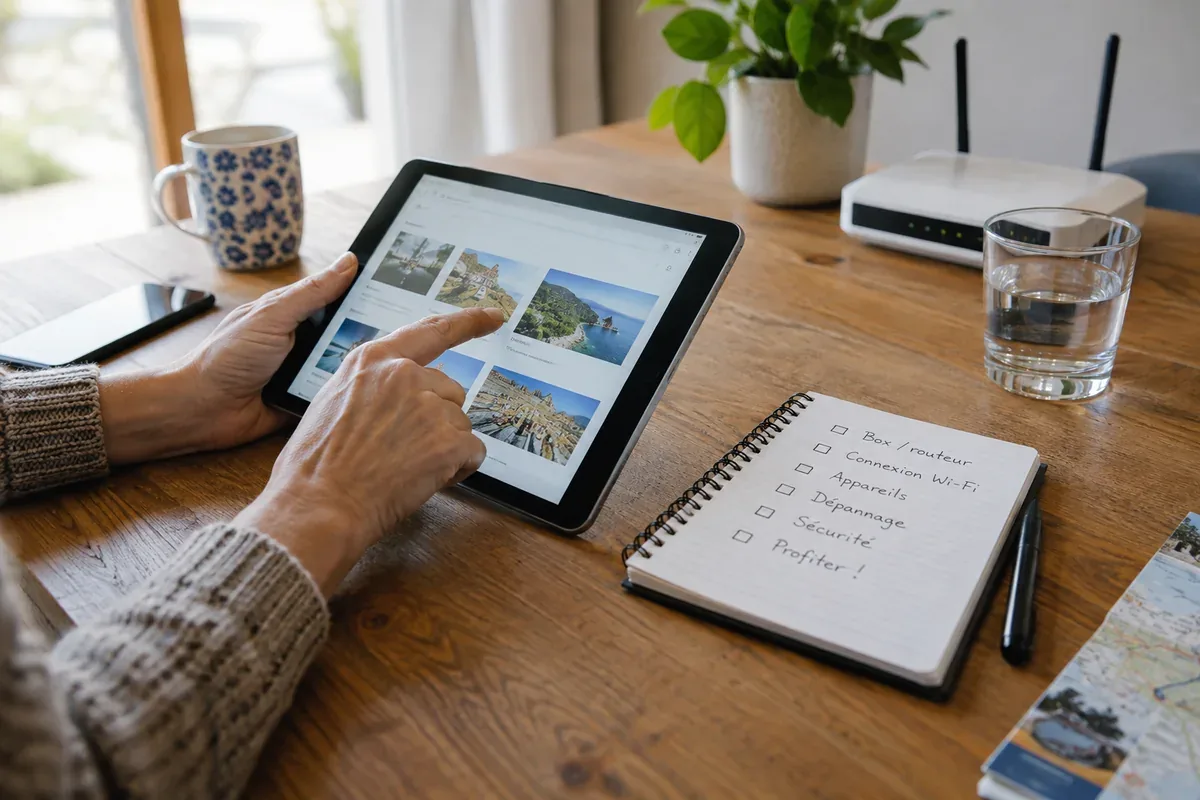 A tablet and checklist on a table