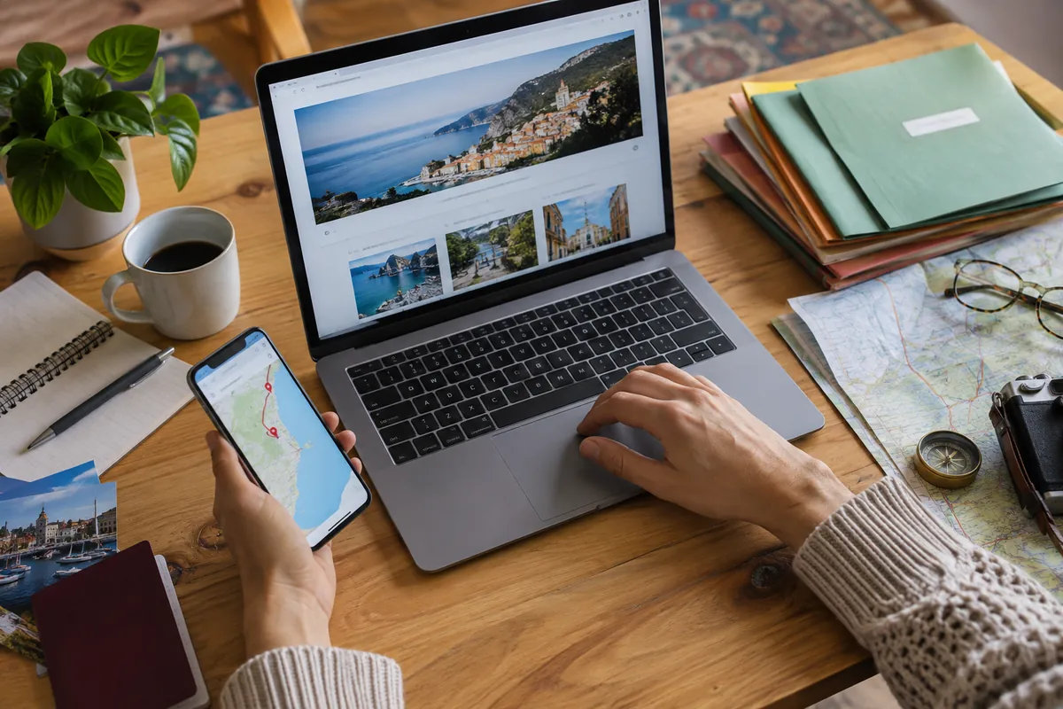 A computer, phone and carefully sorted folders