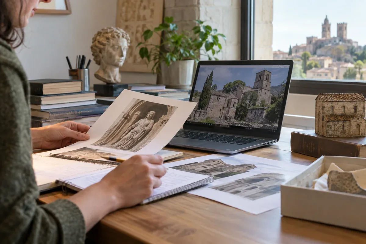 A laptop and organised documents on a desk