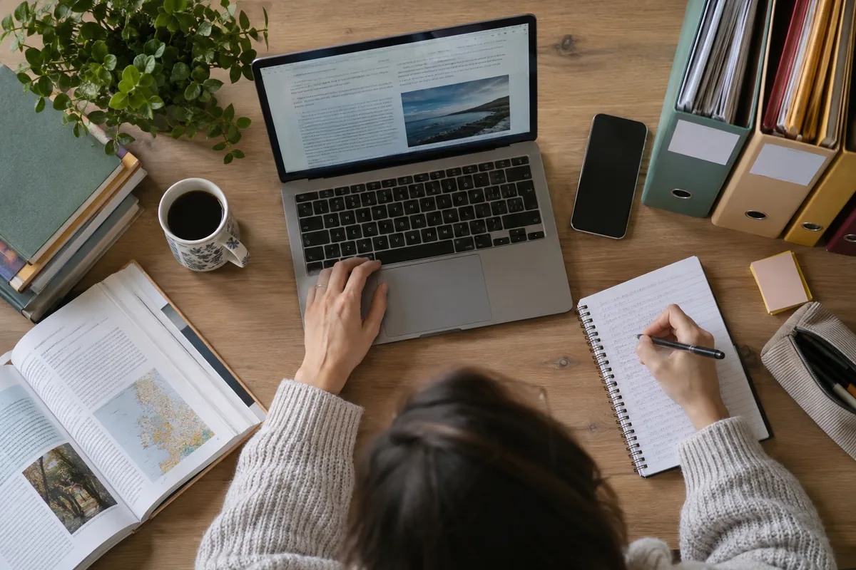 A computer, phone and carefully organised folders