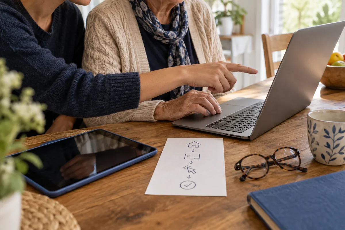 A person adjusts text size and checks a web form at a comfortable zoom level