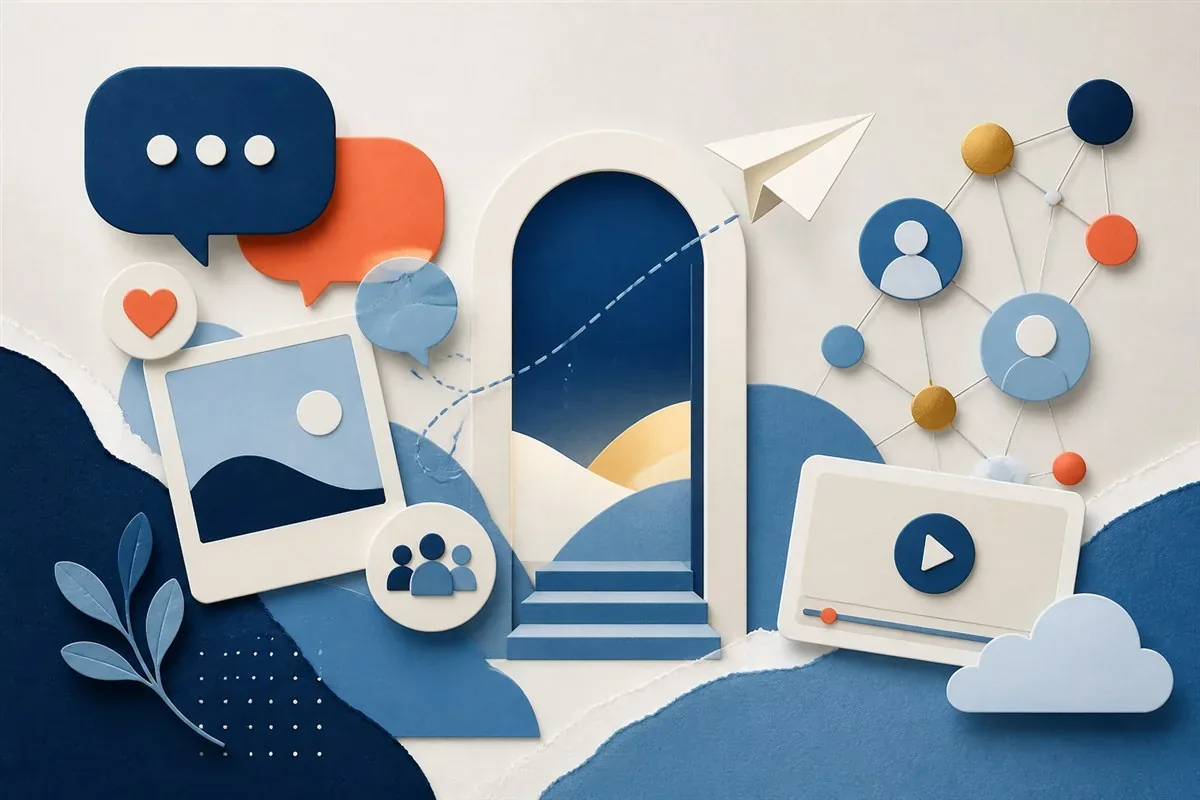 Editorial illustration of responsible social-network uses