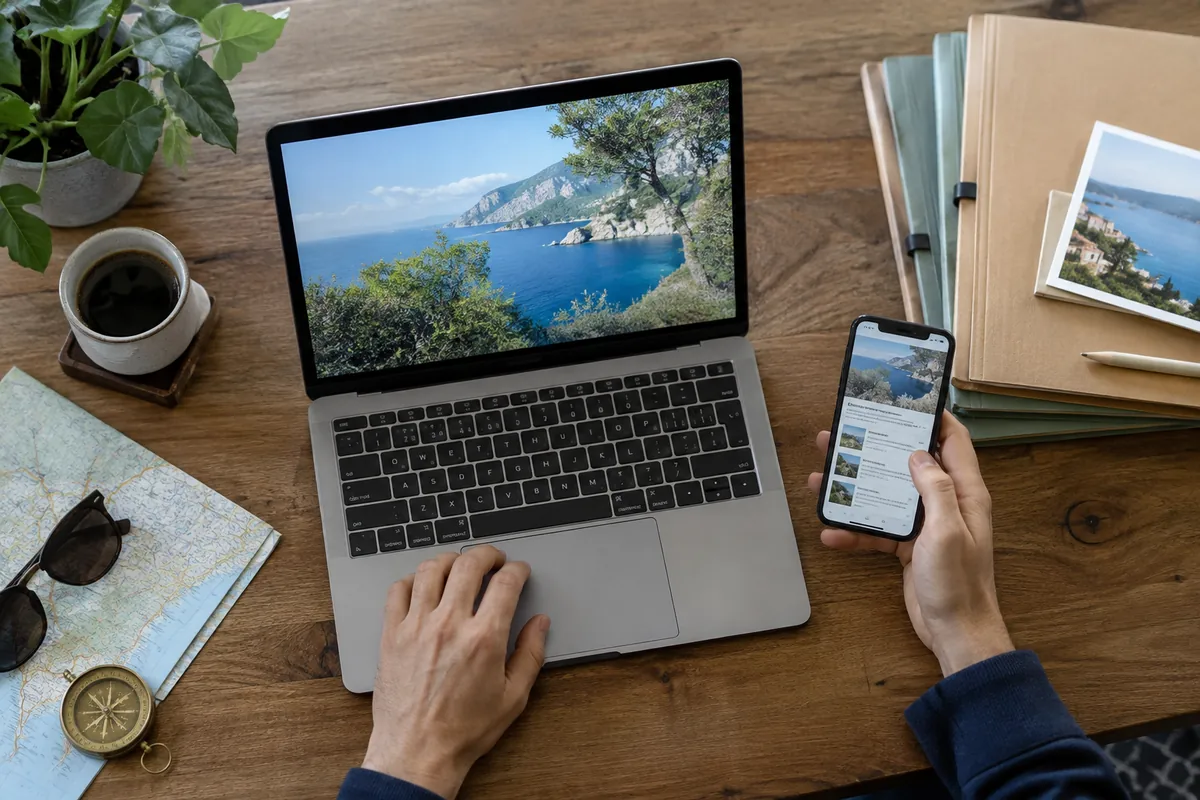A computer, a phone and neatly organised files