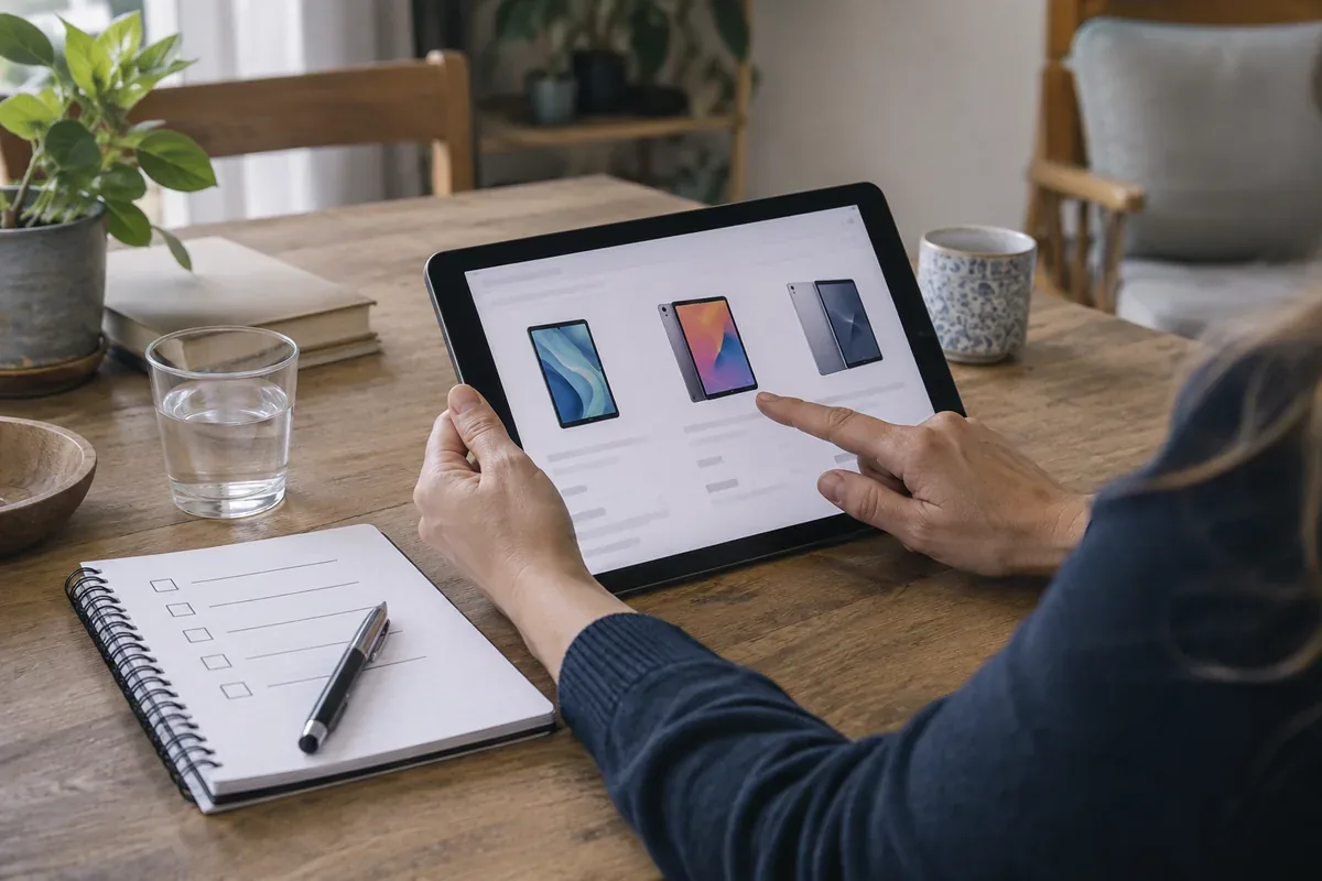 A tablet and a checklist on a table