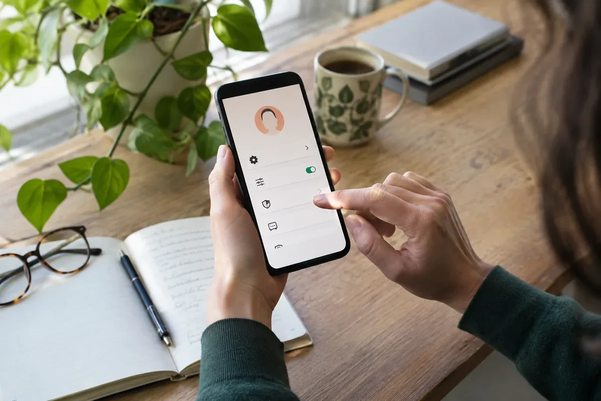 A phone and a notebook for reviewing digital settings