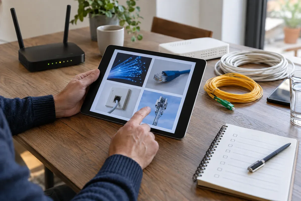 Several home internet technologies are compared at a specific address