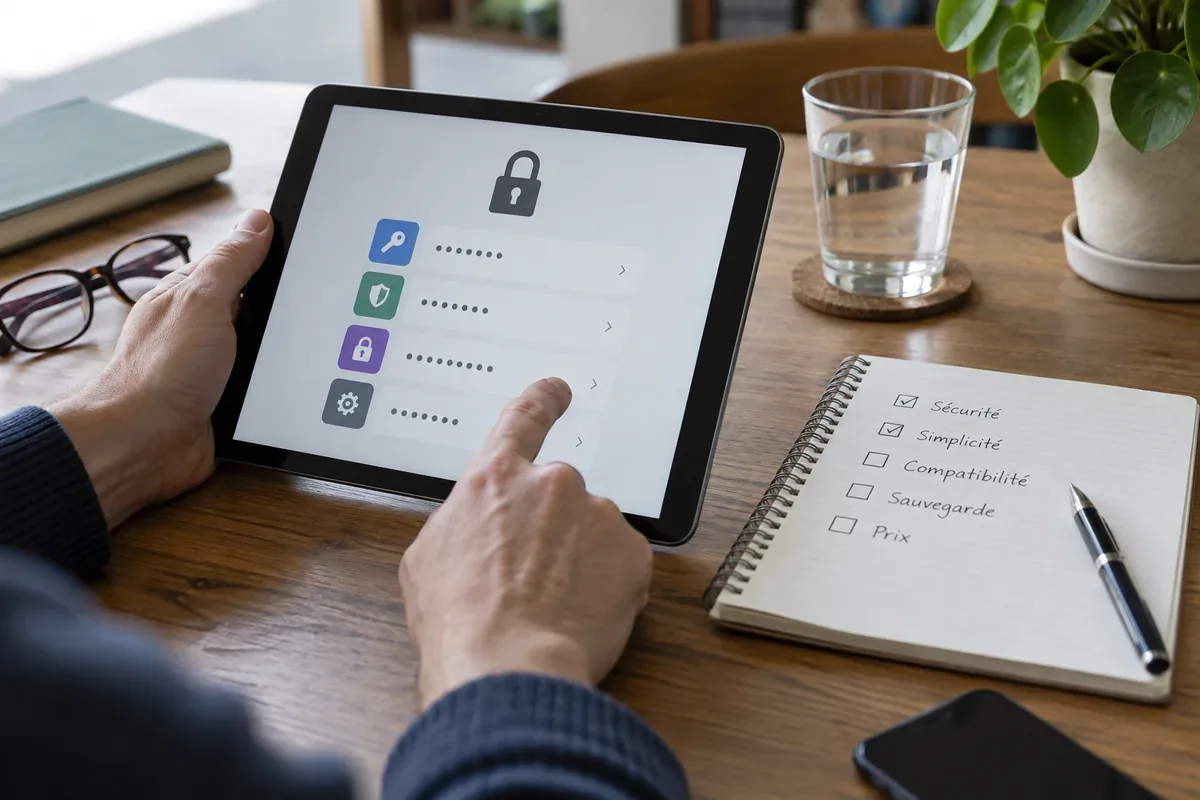 A person evaluates a password manager on two devices