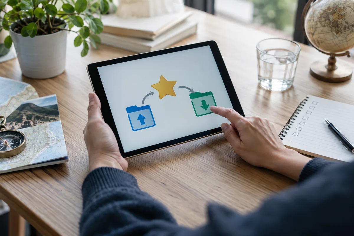 A person compares bookmark folders before and after a browser transfer