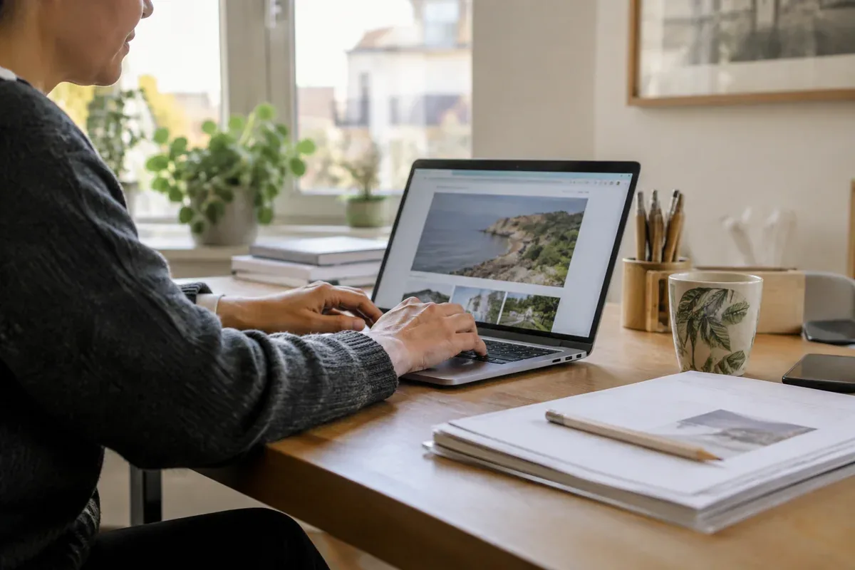 A laptop and organised documents on a desk