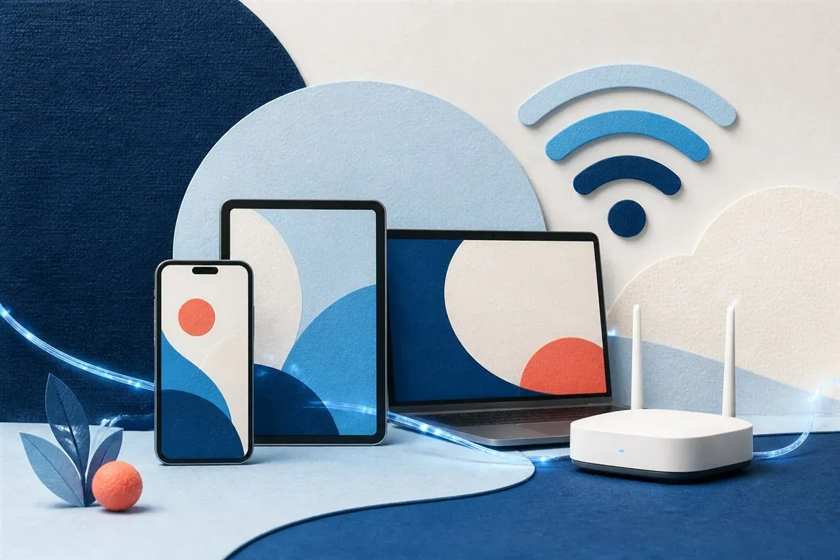 Editorial illustration of browsing on a phone, tablet and computer
