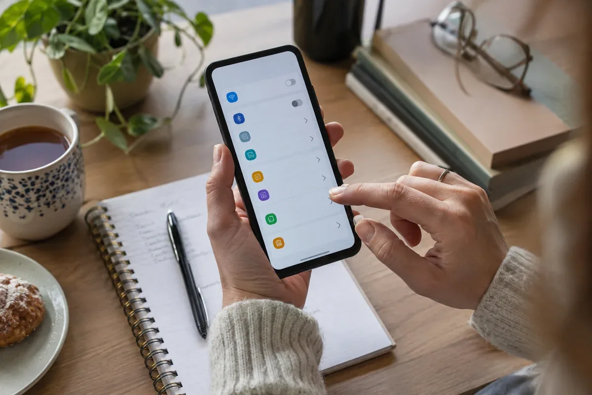 A phone and a notebook for reviewing digital settings