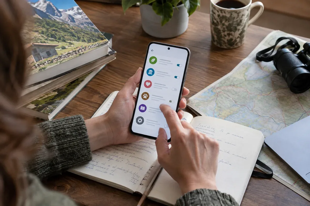 A phone and a notebook for reviewing digital settings
