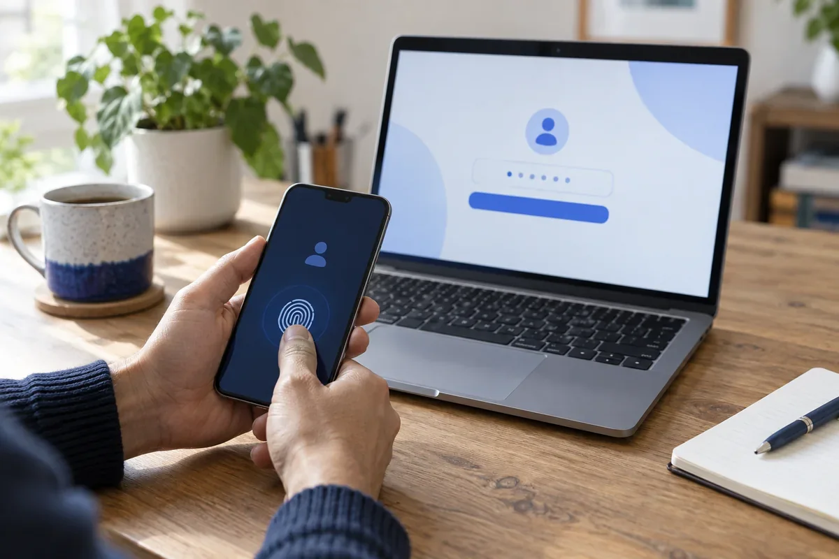 A person reviews account security on a laptop