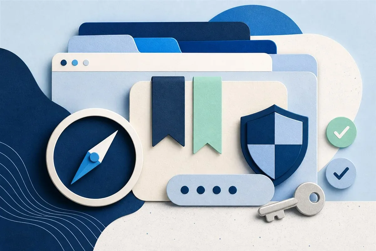 Editorial illustration of a browser and organised bookmarks