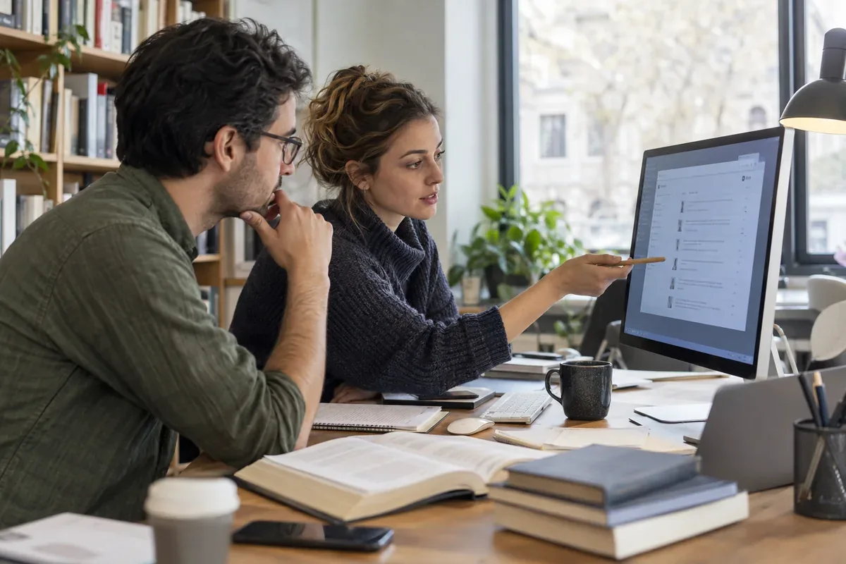 A reader compares academic papers and their references