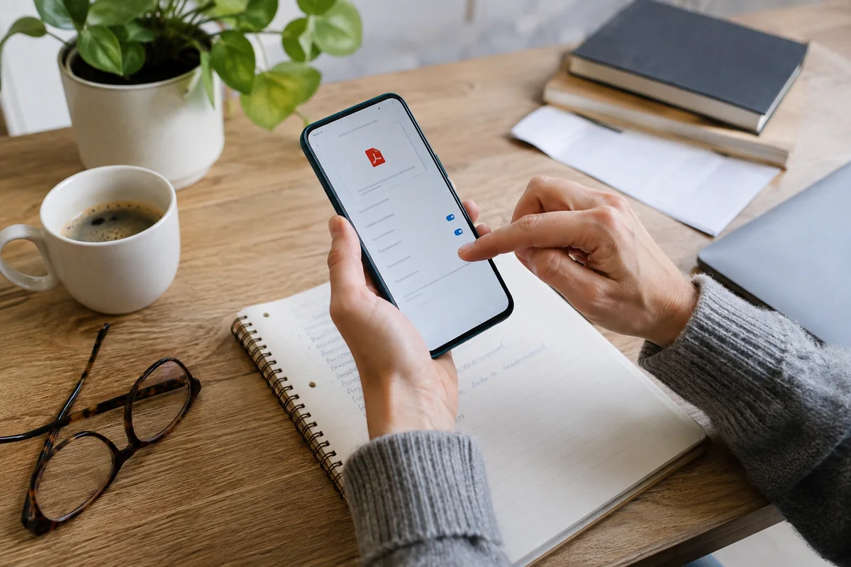 A reader checks a PDF title page and the site that published it