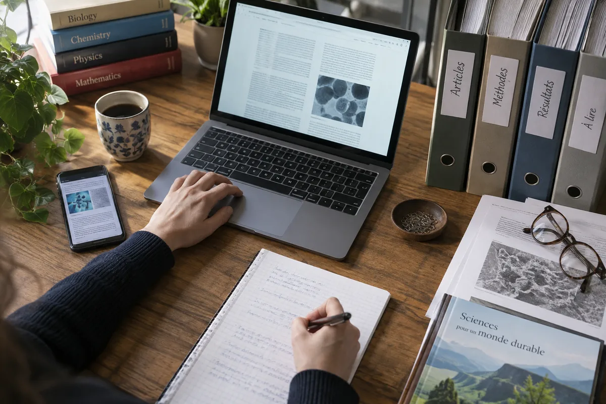 A computer, a phone and neatly organised files