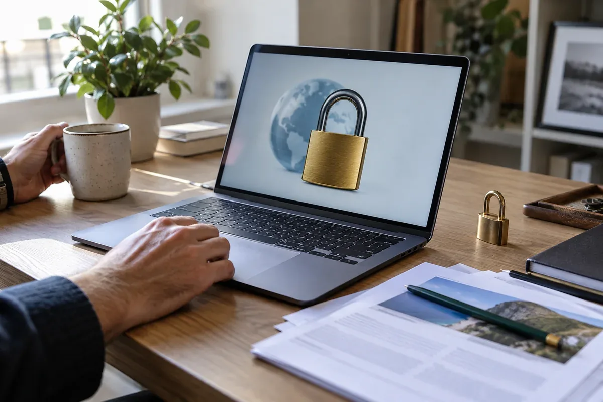 A reader examines a website address and connection status