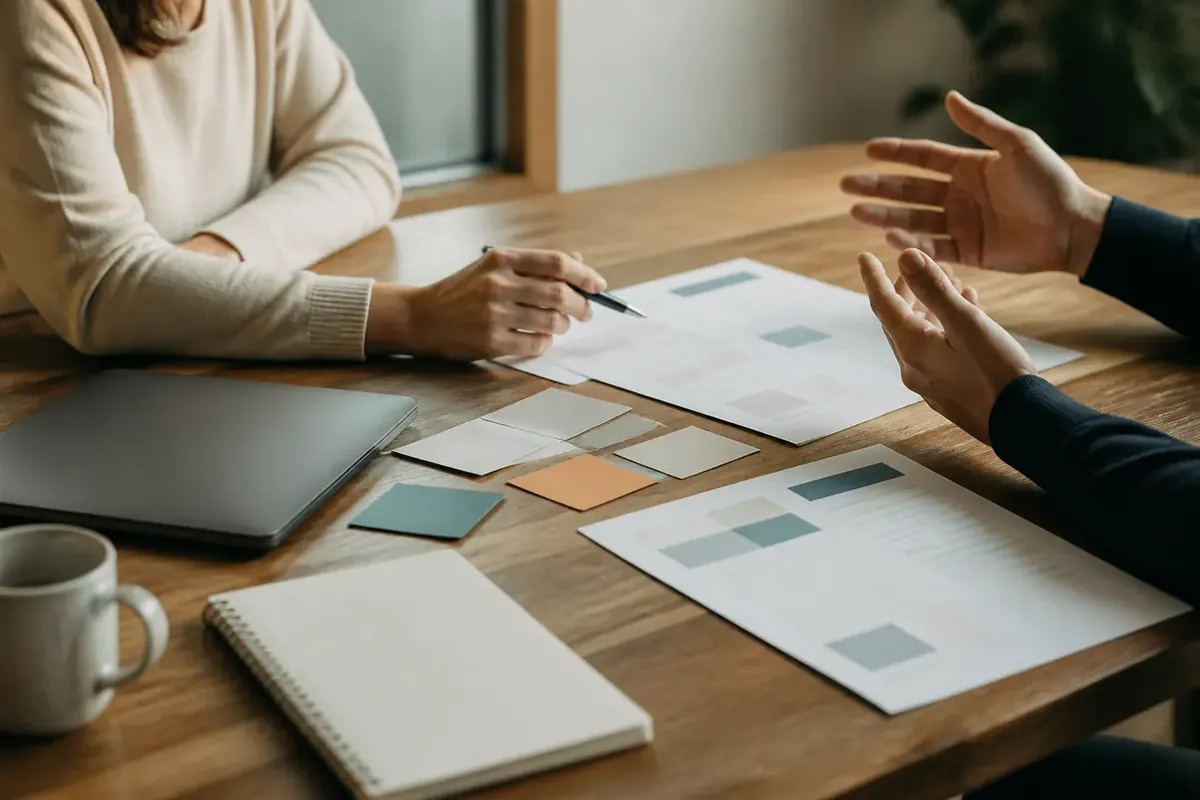 Des personnes comparent plusieurs documents et prennent des notes