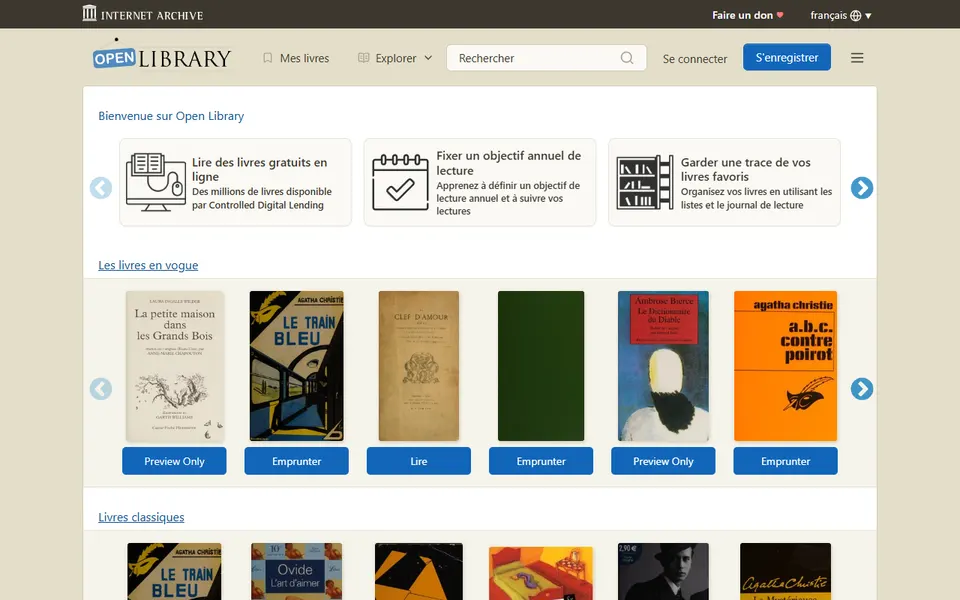 Aperçu de la page d’accueil de Open Library