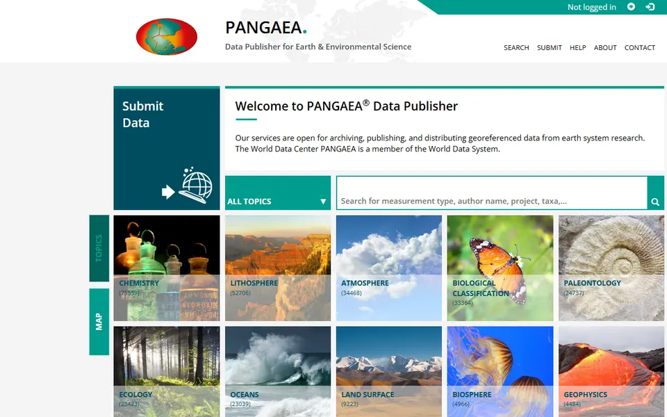 Aperçu de la page d’accueil de PANGAEA